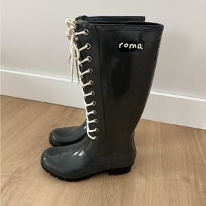 Roma Women's Tall Lace-Up Rain Boots in Dark Gray (Wm Sz 7)